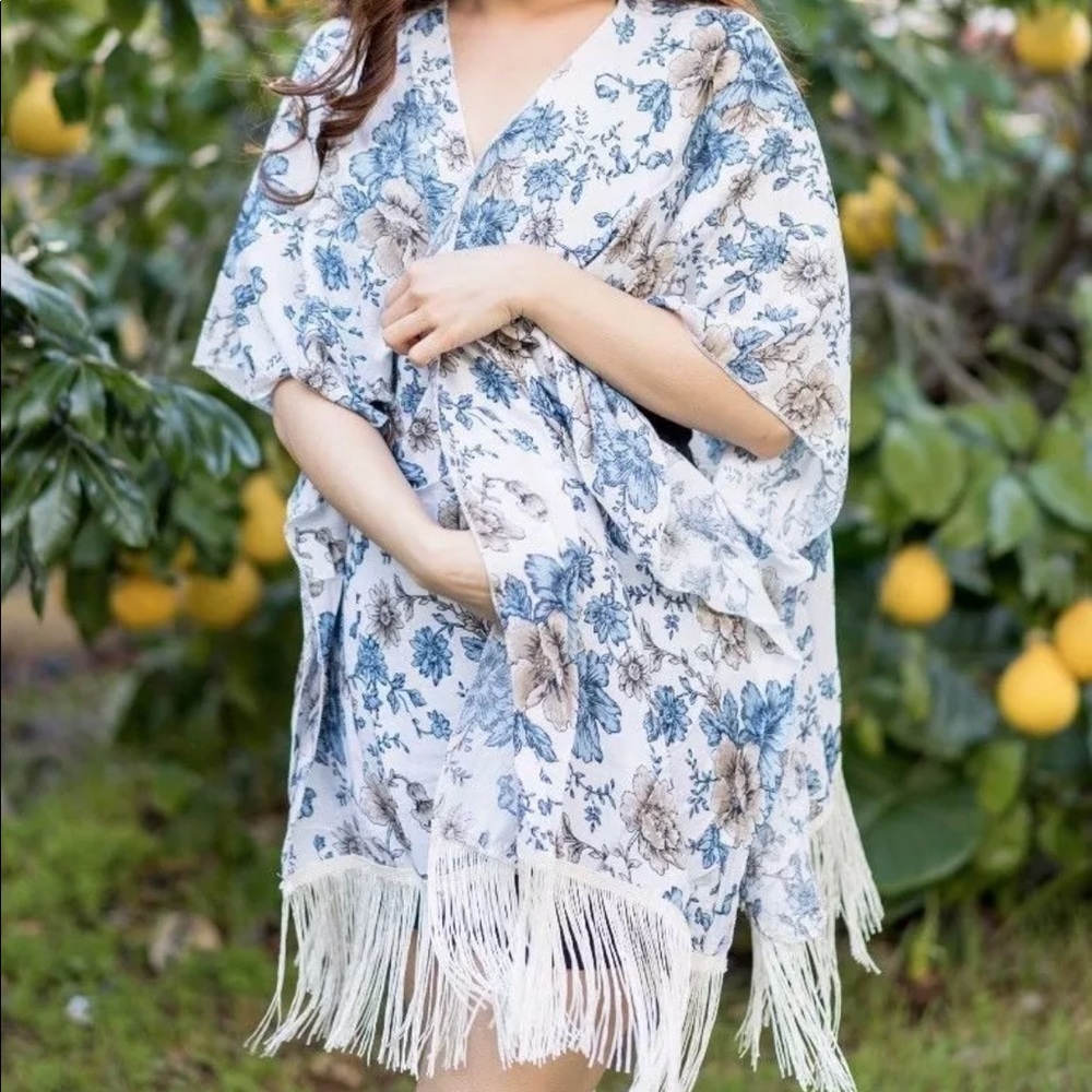 Summer top floral print kimono bikini cover up